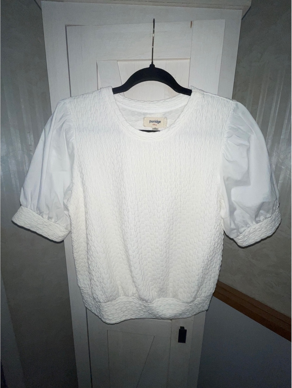 Anthropology Porridge White Textured Puff Sleeve Sweater Top Size 6